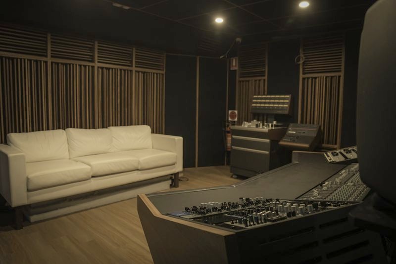 The control room with couch and console